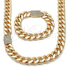 Collar y Pulsera 06.156.0006 Oro Laminado, Diseño de Miami Cubana, con Blanca Zirconia Cubica, Pulido, Tono Dorado