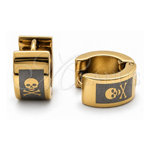 Argolla Huggie 02.63.2817.10 Acero Inoxidable, Diseño de Calavera, Pulido, Tono Dorado