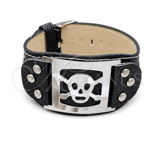 Pulsera Elegante 03.63.22144.09 Acero Inoxidable, Diseño de Calavera y Cruz, Pulido, Tono Plateado (40 MM Thickness, 9 Inches Length)