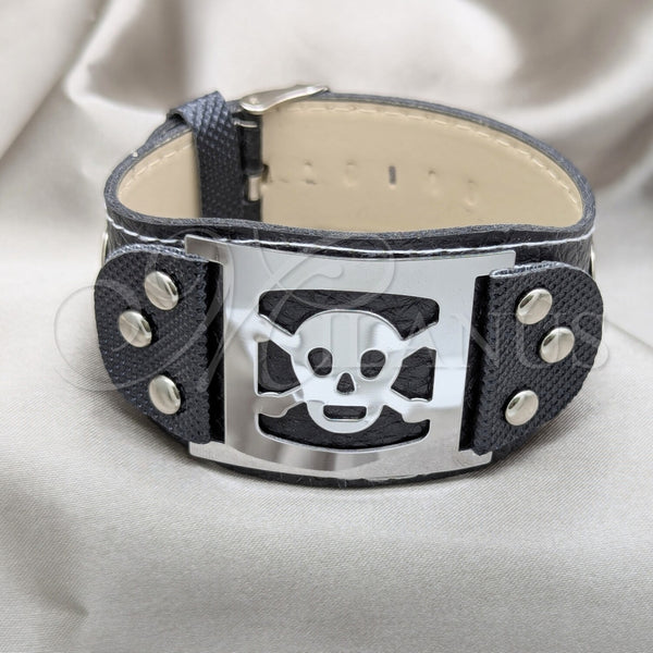 Pulsera Elegante 03.63.22144.09 Acero Inoxidable, Diseño de Calavera y Cruz, Pulido, Tono Plateado (40 MM Thickness, 9 Inches Length)