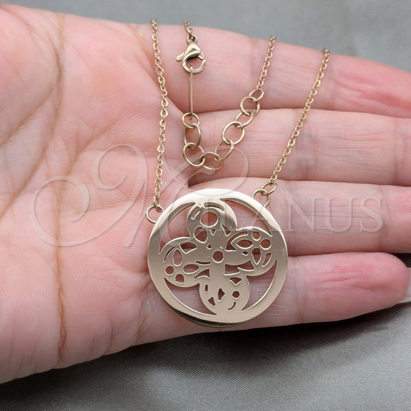 Collares con Dije 04.63.1428.16 Acero Inoxidable, Diseño de Flor, Pulido, Tono Rosado (01 MM Thickness, 16 Inches Length)