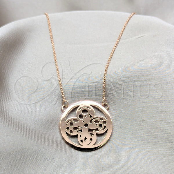 Collares con Dije 04.63.1428.16 Acero Inoxidable, Diseño de Flor, Pulido, Tono Rosado (01 MM Thickness, 16 Inches Length)