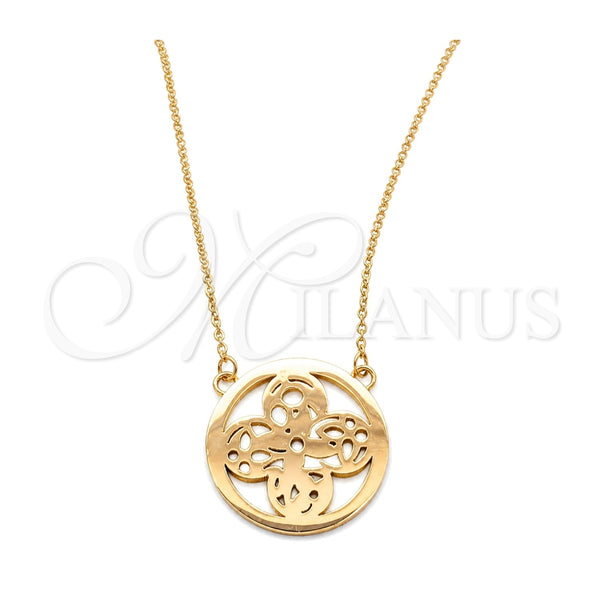 Collares con Dije 04.63.1428.16 Acero Inoxidable, Diseño de Flor, Pulido, Tono Rosado (01 MM Thickness, 16 Inches Length)