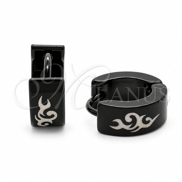 Argolla Huggie 02.63.2823.10 Acero Inoxidable, Diseño de Escorpión, Esmaltado Negro, Tono Plateado