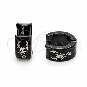 Argolla Huggie 02.63.2824.10 Acero Inoxidable, Diseño de Escorpión, Esmaltado Negro, Tono Plateado