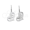 Arete Largo 02.63.2833 Acero Inoxidable, Diseño de Corazón y Flor, Pulido, Tono Plateado