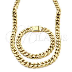 Collar y Pulsera 06.63.0301.30 Acero Inoxidable, Diseño de Miami Cubana, Pulido, Tono Dorado