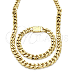 Collar y Pulsera 06.63.0301.30 Acero Inoxidable, Diseño de Miami Cubana, Pulido, Tono Dorado