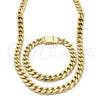 Collar y Pulsera 06.63.0301.30 Acero Inoxidable, Diseño de Miami Cubana, Pulido, Tono Dorado