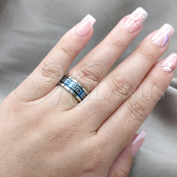 Anillo de Hombre 01.63.0635.07 Acero Inoxidable, Diseño de Triple, Esmaltado Azul, Tono Plateado (Size 7)