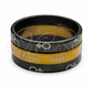 Anillo de Hombre 01.63.0638.05 Acero Inoxidable, Diseño de Amor y Triple, Esmaltado Negro, Tono Dorado (Size 5)