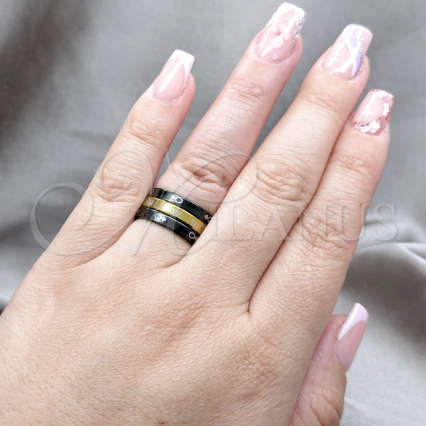 Anillo de Hombre 01.63.0638.07 Acero Inoxidable, Diseño de Amor y Triple, Esmaltado Negro, Tono Dorado (Size 7)