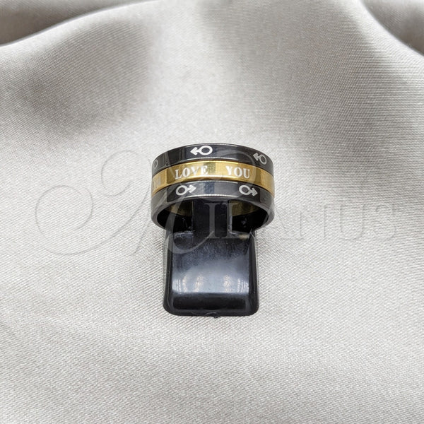 Anillo de Hombre 01.63.0638.07 Acero Inoxidable, Diseño de Amor y Triple, Esmaltado Negro, Tono Dorado (Size 7)