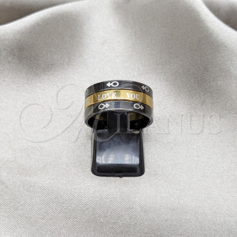 Anillo de Hombre 01.63.0638.07 Acero Inoxidable, Diseño de Amor y Triple, Esmaltado Negro, Tono Dorado (Size 7)