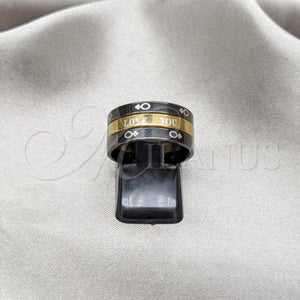 Anillo de Hombre 01.63.0638.09 Acero Inoxidable, Diseño de Amor y Triple, Esmaltado Negro, Tono Dorado (Size 9)
