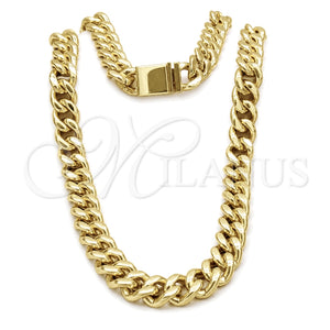 Collar y Pulsera 06.63.0307.29 Acero Inoxidable, Diseño de Miami Cubana, Pulido, Tono Dorado
