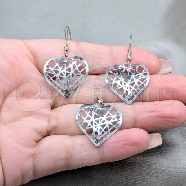 Juego de Arete y Dije de Adulto 10.63.0609 Acero Inoxidable, Diseño de Corazón, Pulido, Tono Plateado