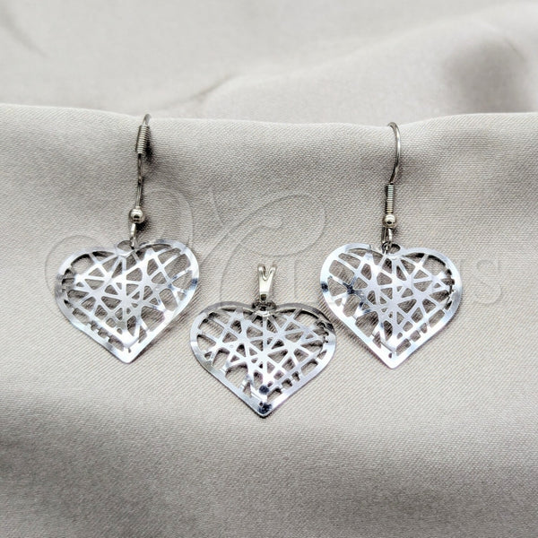 Juego de Arete y Dije de Adulto 10.63.0609 Acero Inoxidable, Diseño de Corazón, Pulido, Tono Plateado