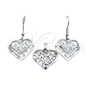Juego de Arete y Dije de Adulto 10.63.0609 Acero Inoxidable, Diseño de Corazón, Pulido, Tono Plateado