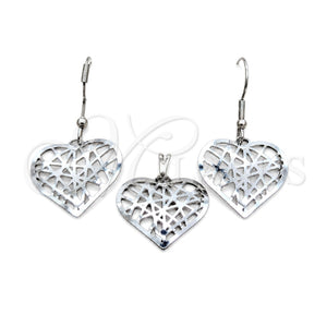 Juego de Arete y Dije de Adulto 10.63.0609 Acero Inoxidable, Diseño de Corazón, Pulido, Tono Plateado