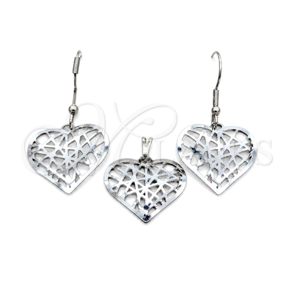 Juego de Arete y Dije de Adulto 10.63.0609 Acero Inoxidable, Diseño de Corazón, Pulido, Tono Plateado