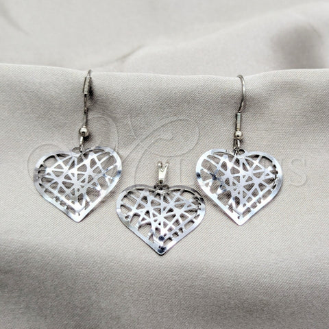 Juego de Arete y Dije de Adulto 10.63.0609 Acero Inoxidable, Diseño de Corazón, Pulido, Tono Plateado