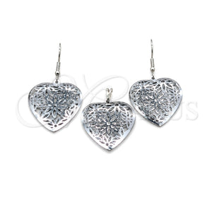 Juego de Arete y Dije de Adulto 10.63.0610 Acero Inoxidable, Diseño de Corazón, Pulido, Tono Plateado