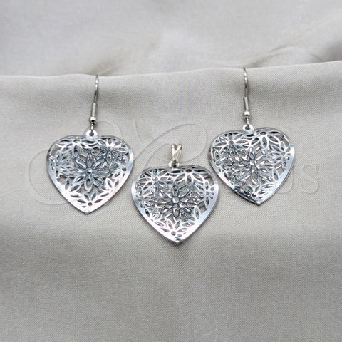 Juego de Arete y Dije de Adulto 10.63.0610 Acero Inoxidable, Diseño de Corazón, Pulido, Tono Plateado