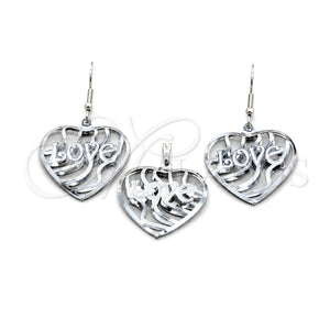 Juego de Arete y Dije de Adulto 10.63.0611 Acero Inoxidable, Diseño de Corazón y Amor, Pulido, Tono Plateado