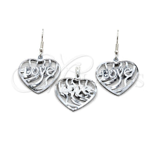 Juego de Arete y Dije de Adulto 10.63.0611 Acero Inoxidable, Diseño de Corazón y Amor, Pulido, Tono Plateado