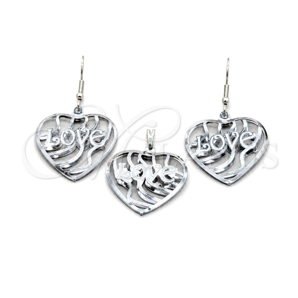 Juego de Arete y Dije de Adulto 10.63.0611 Acero Inoxidable, Diseño de Corazón y Amor, Pulido, Tono Plateado