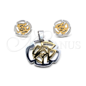 Juego de Arete y Dije de Adulto 10.63.0612 Acero Inoxidable, Diseño de Flor, Pulido, Tono Plateado