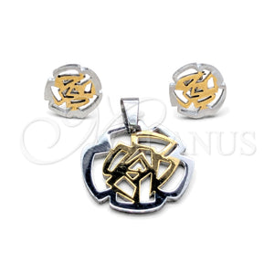 Juego de Arete y Dije de Adulto 10.63.0612 Acero Inoxidable, Diseño de Flor, Pulido, Tono Plateado