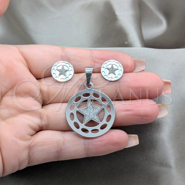 Juego de Arete y Dije de Adulto 10.63.0616 Acero Inoxidable, Diseño de Estrella, Pulido Blanco, Tono Plateado