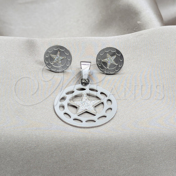 Juego de Arete y Dije de Adulto 10.63.0616 Acero Inoxidable, Diseño de Estrella, Pulido Blanco, Tono Plateado
