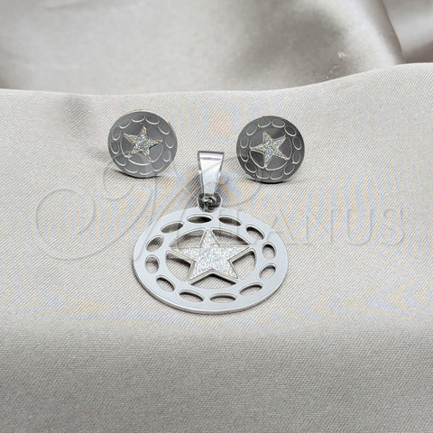 Juego de Arete y Dije de Adulto 10.63.0616 Acero Inoxidable, Diseño de Estrella, Pulido Blanco, Tono Plateado