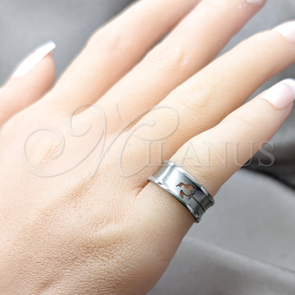 Anillo de Hombre 01.63.0641.08 Acero Inoxidable, Diseño de Delfín y Mariposa, Pulido Negro, Tono Plateado (Size 8)