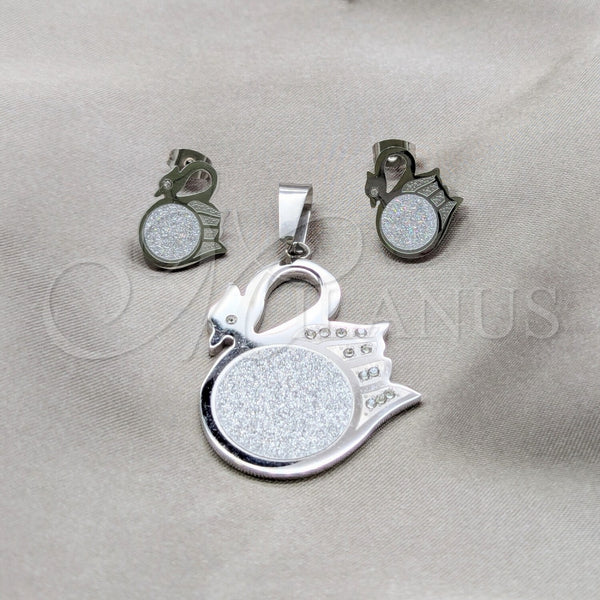 Juego de Arete y Dije de Adulto 10.63.0618 Acero Inoxidable, Diseño de Cisne, con Blanca Zirconia Cubica, Pulido, Tono Plateado
