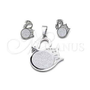 Juego de Arete y Dije de Adulto 10.63.0618 Acero Inoxidable, Diseño de Cisne, con Blanca Zirconia Cubica, Pulido, Tono Plateado
