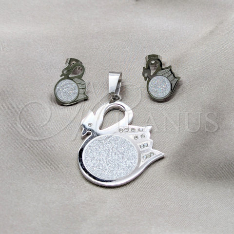 Juego de Arete y Dije de Adulto 10.63.0618 Acero Inoxidable, Diseño de Cisne, con Blanca Zirconia Cubica, Pulido, Tono Plateado