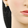Arete Dormilona 02.156.0734 Oro Laminado, Diseño de Cruz, con Blanca Zirconia Cubica, Pulido, Tono Dorado