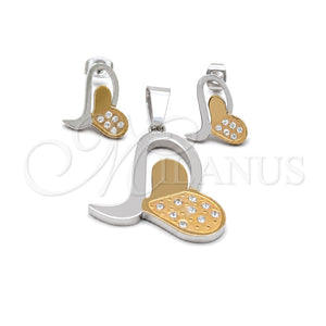 Juego de Arete y Dije de Adulto 10.63.0619 Acero Inoxidable, Diseño de Corazón, con Blanca Zirconia Cubica, Pulido, Tono Plateado