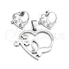 Juego de Arete y Dije de Adulto 10.63.0624 Acero Inoxidable, Diseño de Mariposa y Corazón, con Blanca Cristal, Pulido Blanco, Tono Plateado