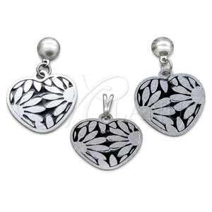 Juego de Arete y Dije de Adulto 10.63.0628 Acero Inoxidable, Diseño de Corazón y Flor, Pulido Blanco, Tono Plateado