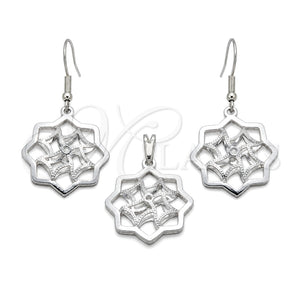 Juego de Arete y Dije de Adulto 10.63.0630 Acero Inoxidable, Diseño de Flor, Pulido Blanco, Tono Plateado