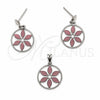 Juego de Arete y Dije de Adulto 10.63.0632 Acero Inoxidable, Diseño de Flor, Pulido Blanco, Tono Plateado