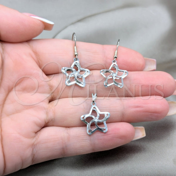 Juego de Arete y Dije de Adulto 10.63.0633 Acero Inoxidable, Diseño de Estrella, Pulido Blanco, Tono Plateado