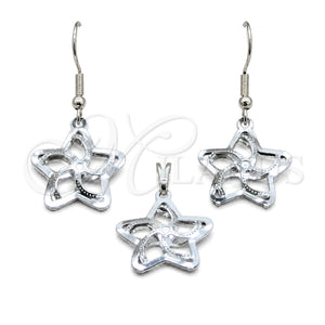 Juego de Arete y Dije de Adulto 10.63.0633 Acero Inoxidable, Diseño de Estrella, Pulido Blanco, Tono Plateado
