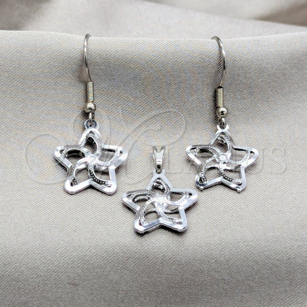 Juego de Arete y Dije de Adulto 10.63.0633 Acero Inoxidable, Diseño de Estrella, Pulido Blanco, Tono Plateado