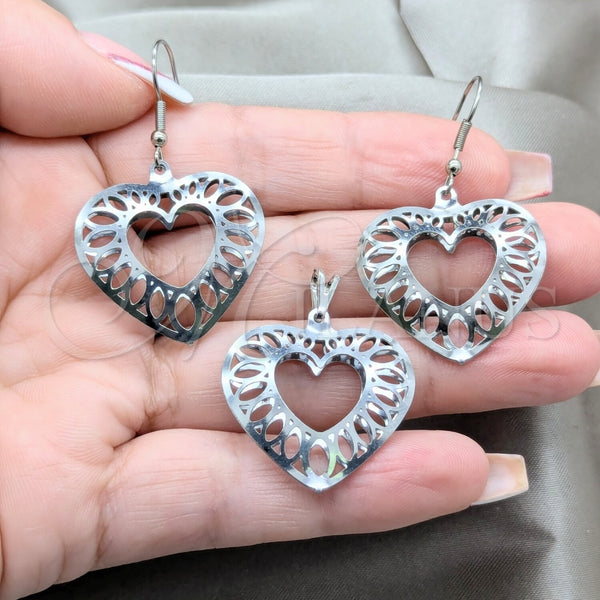 Juego de Arete y Dije de Adulto 10.63.0637 Acero Inoxidable, Diseño de Corazón, Pulido Blanco, Tono Plateado